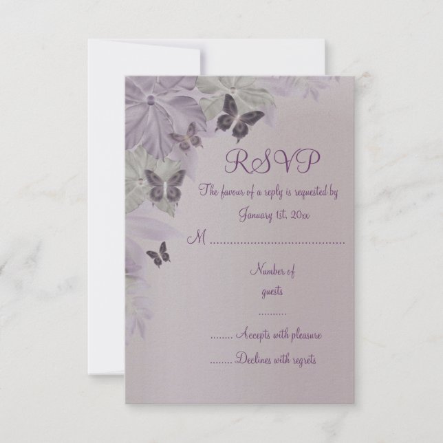 Carte de réponse RSVP Papillon Rose & Violet pour  (Devant)
