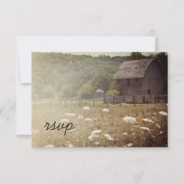 Carte de réponse RSVP patiné Mariage campagnard à  (Devant)
