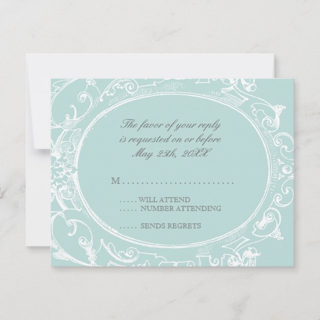 Carte de réponse RSVP Peacock Baroque - Vert bleu (Devant)