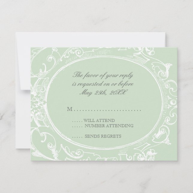 Carte de réponse RSVP Peacock Baroque - Vert print (Devant)