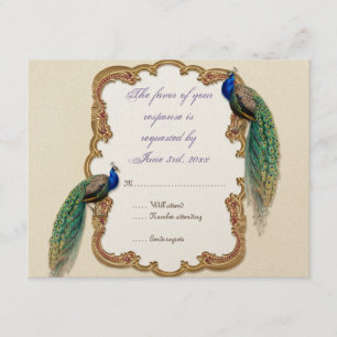 Carte de réponse RSVP Peacock & Calligraphie d'or