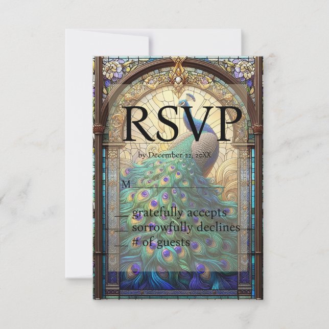 Carte de réponse RSVP Peacock Mariage (Devant)