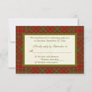 Carte de réponse RSVP plaid rouge vert chrétien d'
