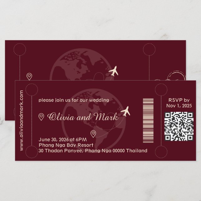Carte de réponse RSVP pour carte d'embarquement –  (Devant / Derrière)