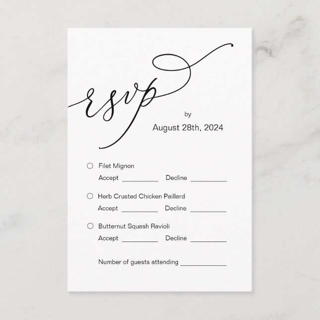 Carte de réponse RSVP pour invitation de mariage,  (Devant)