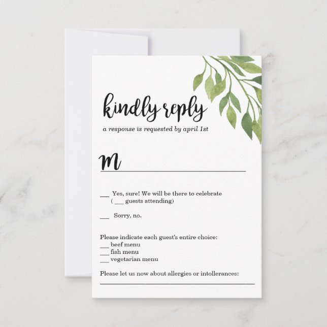 Carte de réponse RSVP pour invitation de mariage v (Devant)