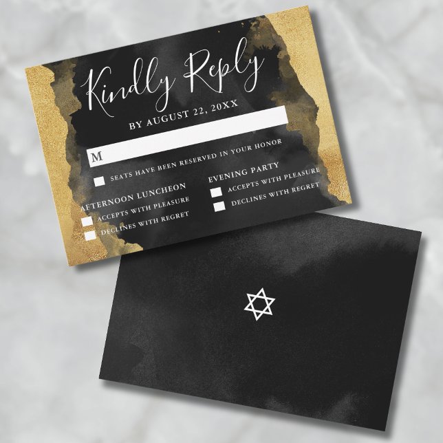Carte de réponse RSVP pour la Mitzvah à l'aquarell (Gold Watercolor Bar Bat Mitzvah Reply RSVP Card)