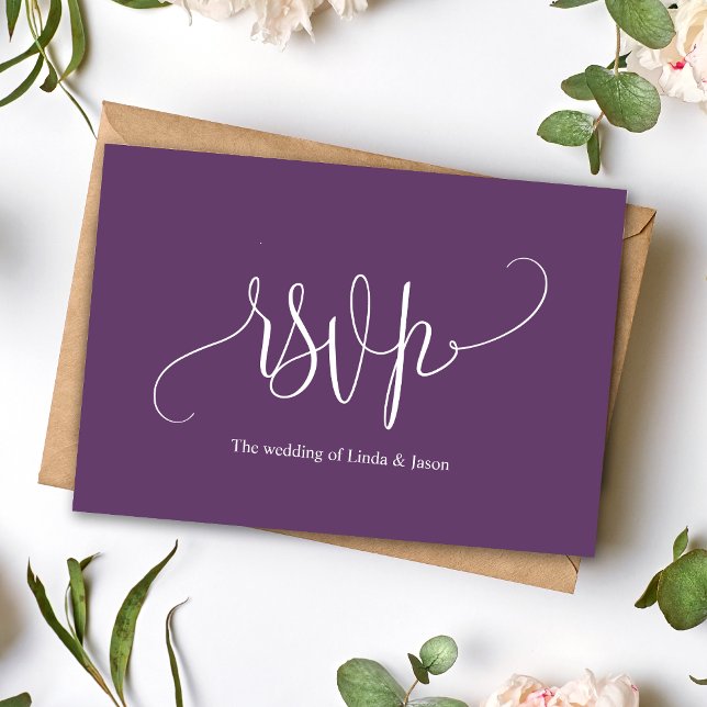 Carte de réponse RSVP pour le choix du menu de mar (Modern script cassis meal choice RSVP card keeps selections clear with a romantic touch)