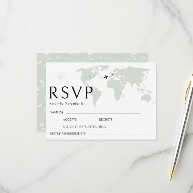 Carte de réponse RSVP pour le mariage de destinati (Devant/Arrière en situation)