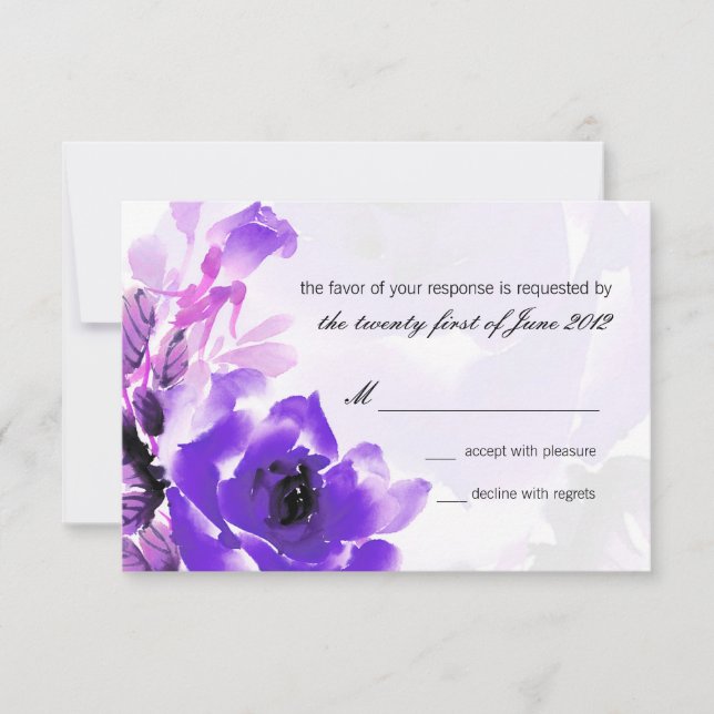 Carte de réponse RSVP pour le mariage Purple Rose (Devant)