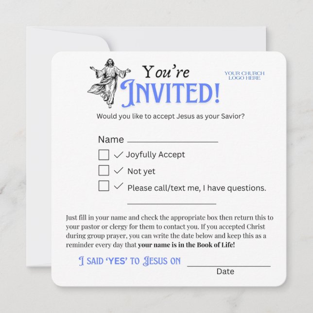 Carte de réponse RSVP pour le salut de l'église –  (Devant)