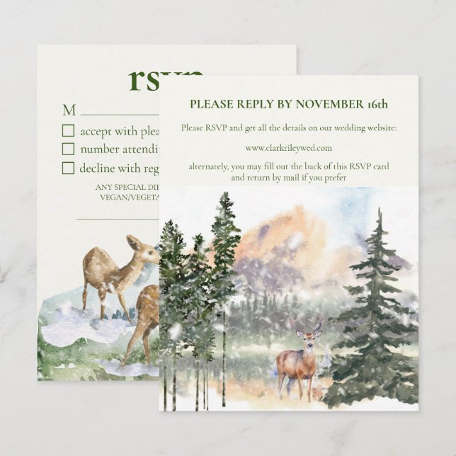Carte de réponse RSVP pour l'hiver en forêt d'Ever (Devant / Derrière)