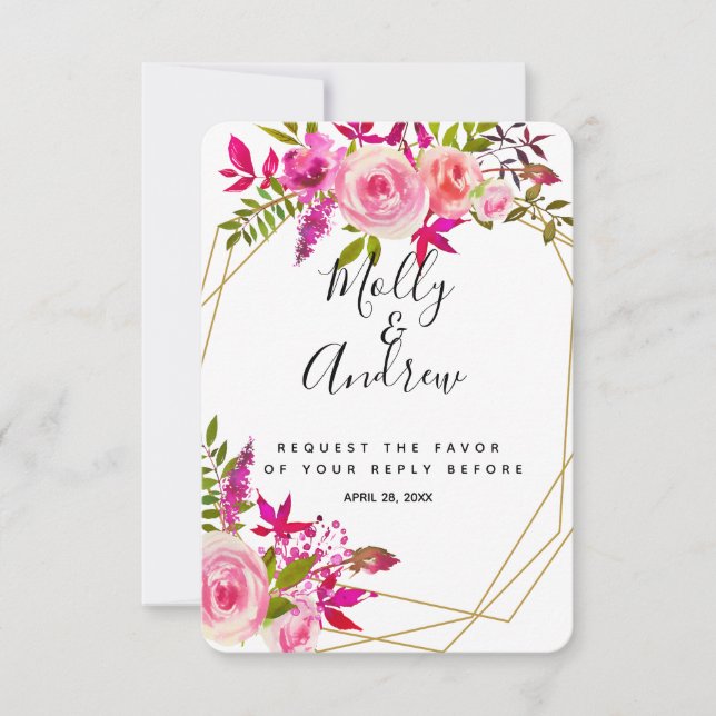 Carte de réponse RSVP pour mariage avec des roses  (Devant)