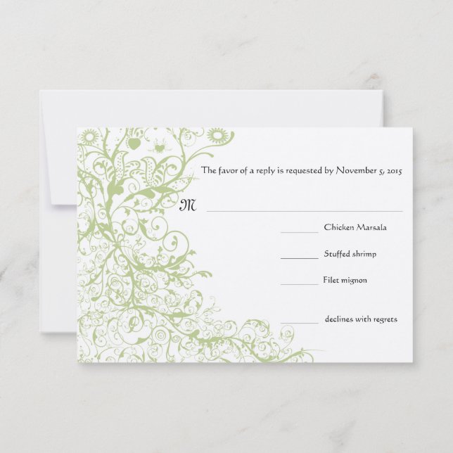 Carte de réponse RSVP pour mariage Birds & Swirls (Dos)