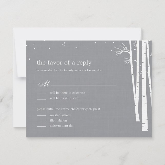 Carte de réponse RSVP pour mariage en forêt hivern (Devant)