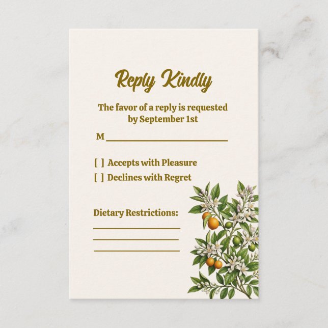 Carte de réponse RSVP pour mariage Florida Orange  (Devant)