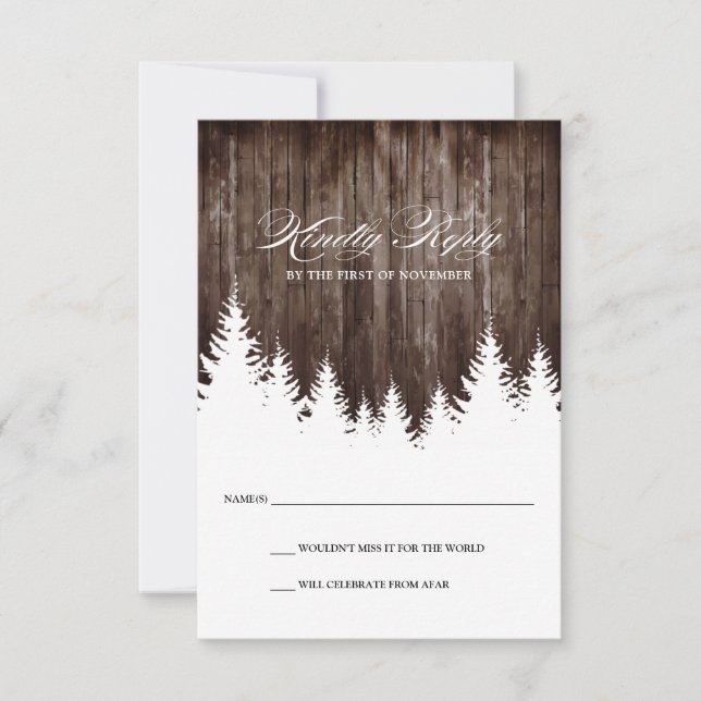 Carte de réponse RSVP pour mariage hivernal rustiq (Devant)