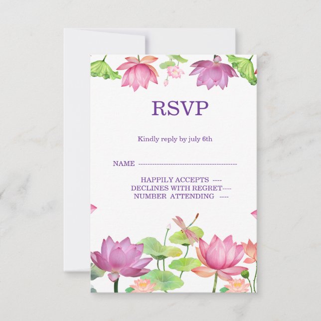 Carte de réponse RSVP pour mariage indien Lotus Fl (Devant)