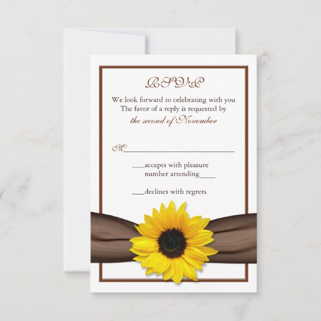 Carte de réponse RSVP pour mariage Ruban marron To (Devant)
