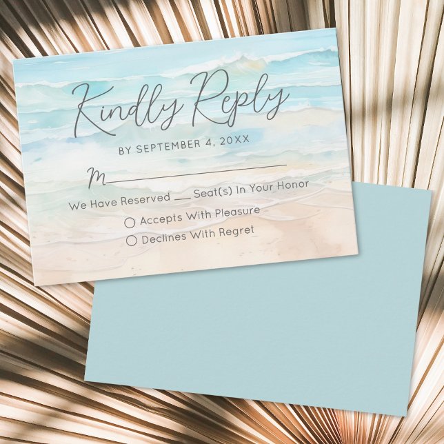 Carte de réponse RSVP pour mariage sur la plage à  (Watercolor Beach Wedding RSVP Reply Card)