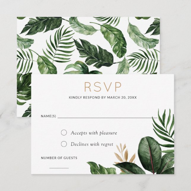 Carte de réponse RSVP pour Palm Leave Philodendron (Devant / Derrière)