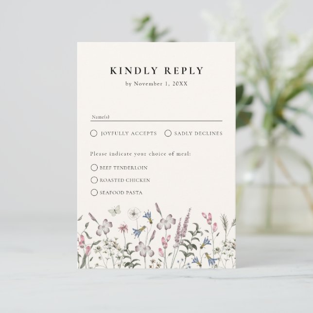 Carte de réponse RSVP pour repas floral (Debout devant)