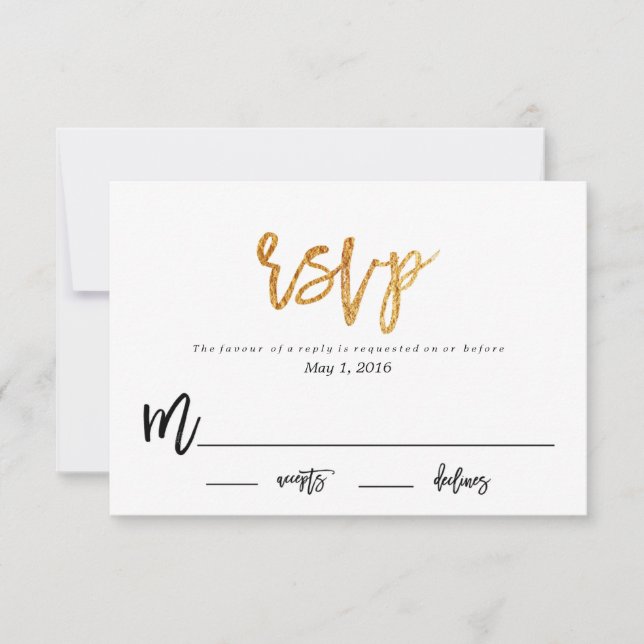 carte de réponse RSVP pour un mariage glamour mode (Devant)
