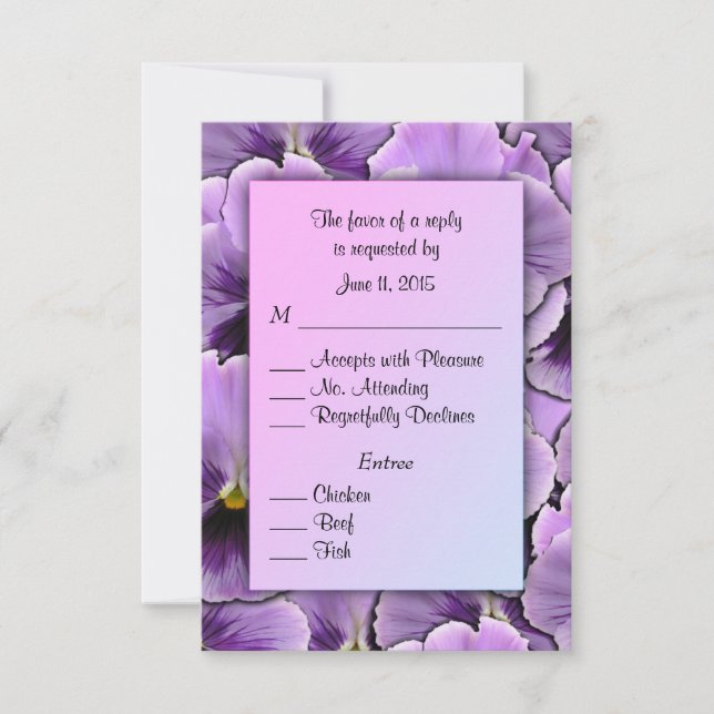 Carte de réponse RSVP Purple Pansy avec choix d'en (Devant)