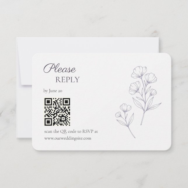 Carte de réponse RSVP Purple Script Line Art (Devant)