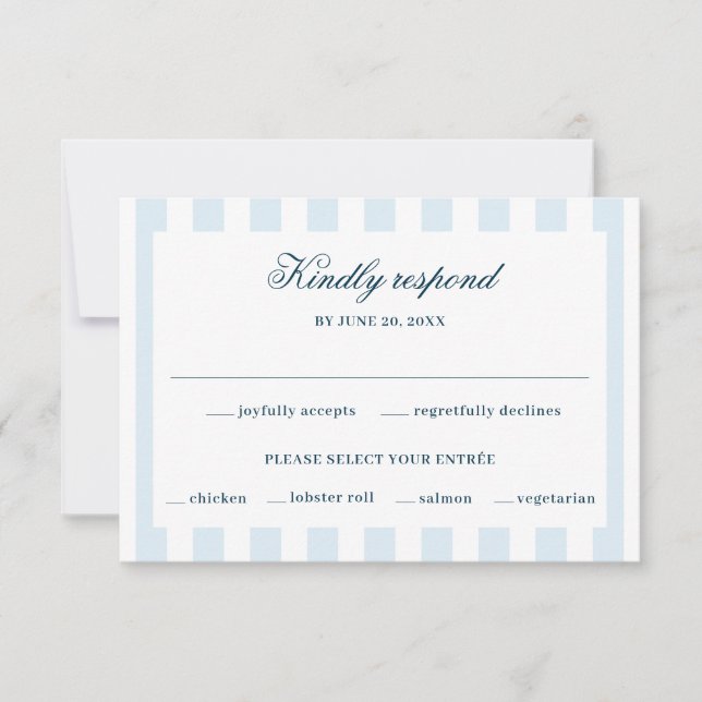Carte de réponse RSVP rayée bleue (Devant)