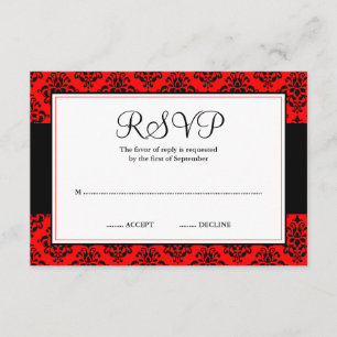 Carte de réponse RSVP Red et Black Damask