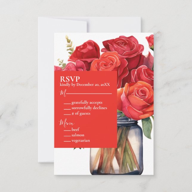 Carte de réponse RSVP Red Roses (Devant)