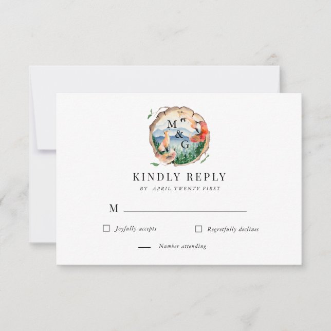 Carte de réponse RSVP renard mystique rustique (Devant)