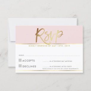 CARTE DE RÉPONSE RSVP rose blush pâle écriture dor