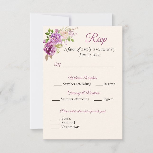 Carte de réponse RSVP Rose Lilac (Devant)