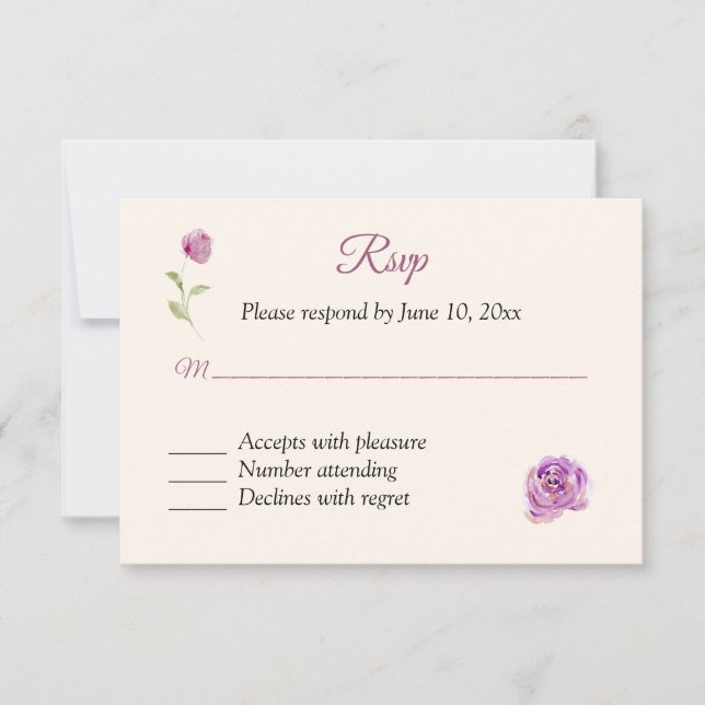 Carte de réponse RSVP Rose Lilac (Devant)