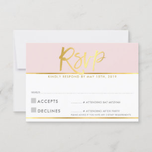 CARTE DE RÉPONSE RSVP rose pâle écriture dorée