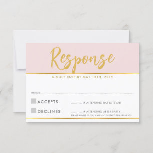CARTE DE RÉPONSE RSVP rose pâle écriture dorée poi