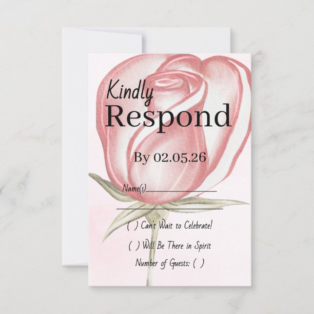 Carte de réponse RSVP rose pour mariage de jardin  (Devant)
