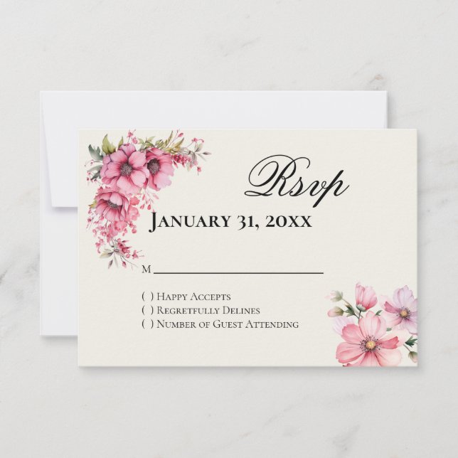 Carte de réponse RSVP rose pour Quinceanera (Devant)