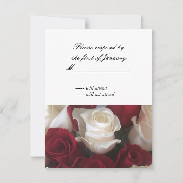 Carte de réponse RSVP Roses Rouges et Blanches (Devant)