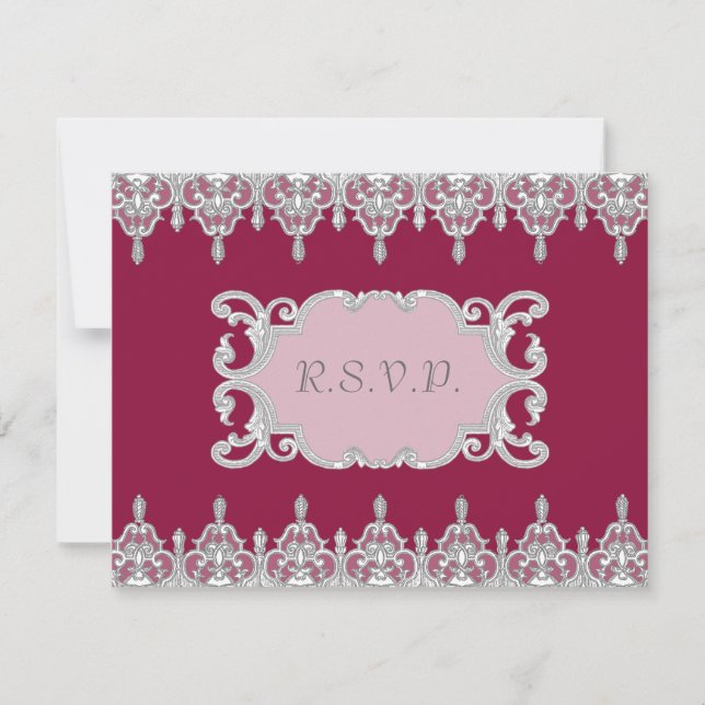 Carte de réponse RSVP rouge Bourgogne à Dentelle (Devant)