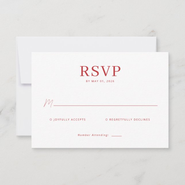 Carte de réponse RSVP Rouge Élégante (Devant)