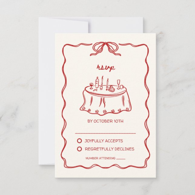 Carte de réponse RSVP rouge rétro fantaisiste dess (Devant)