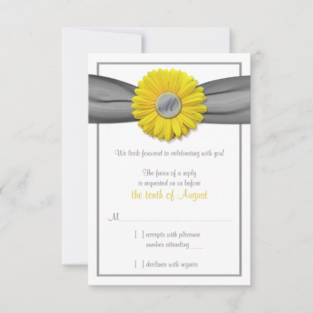 Carte de réponse RSVP Ruban gris Gerbera Daisy jau (Devant)
