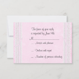Carte de réponse RSVP ruban rose et dentelle