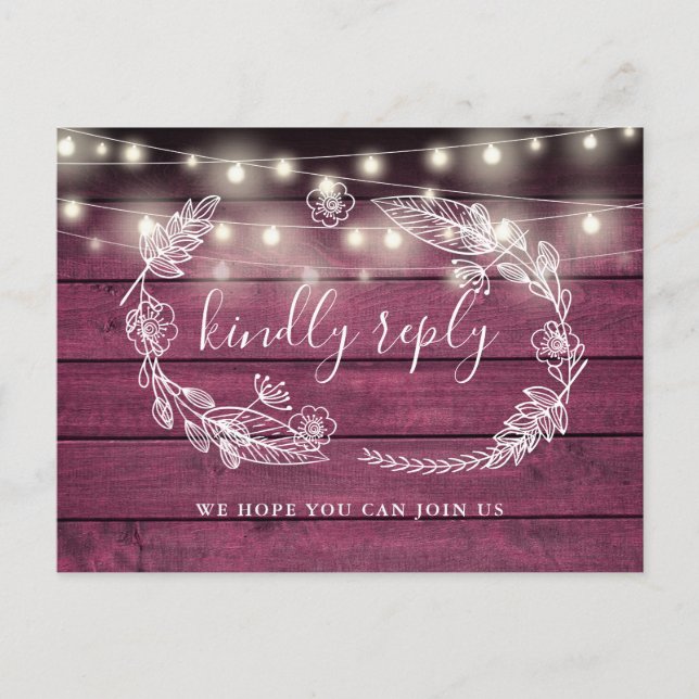 Carte de réponse RSVP Rustique en Bois Rouge Fleur (Devant)