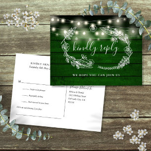 Carte de réponse RSVP Rustique en Bois Vert avec F