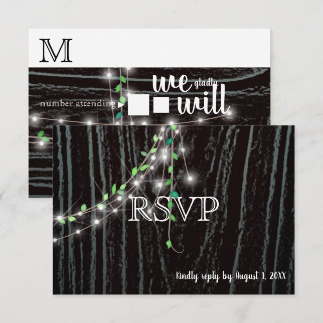 Carte de réponse RSVP Rustique Vigne & Lumières (Devant / Derrière)