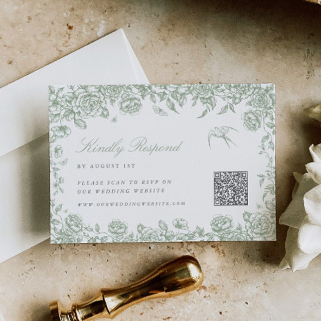 Carte de réponse RSVP Sage avec code QR Chinoiseri (Créateur téléchargé)